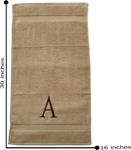 Miniatura 3 de Toalla de mano con inicial beige para baño, toalla bordada decorativa de calidad de hotel de lujo con monograma para tocador, spa, certificado