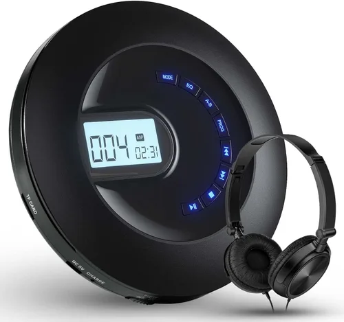 Reproductor de CD portátil, reproductor de CD portátil recargable para coche y viajes, pequeño reproductor de CD con auriculares y antisaltos y a