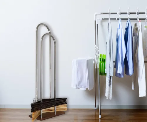 Miniatura 5 de Apilador de perchas, estante de almacenamiento de madera y acero inoxidable, grande (32.7 pulgadas de alto), organizador de armario y lavandería