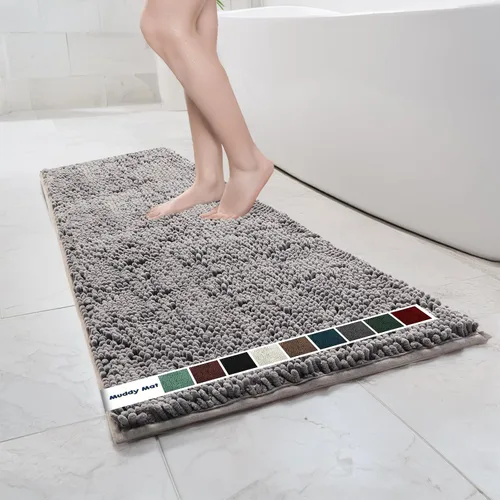 Miniatura 72 de Muddy Mat Alfombras de Baño de Chenilla de Microfibra de Secado Rápido Antideslizantes Lavables, Extra Gruesas, Suaves y Altamente Absorbentes Gris