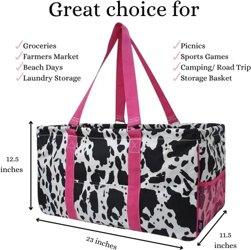 Miniatura 196 de NGIL Bolsa de comestibles reutilizable extra grande plegable de gran tamaño para comestibles, almacenamiento, picnic, playa, Bronco-negro occidental