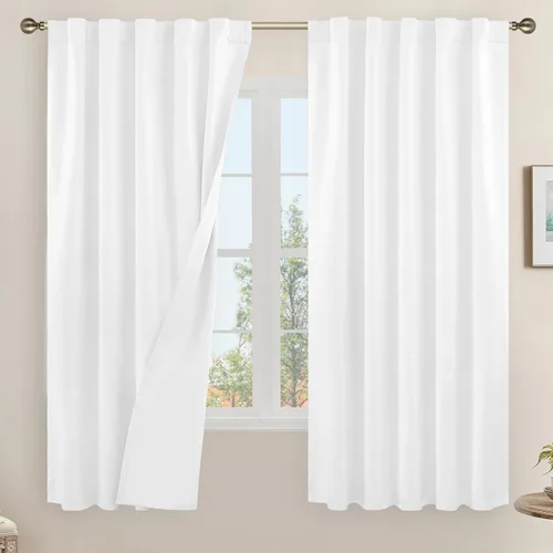 Miniatura 38 de LAMIT Cortinas de lino natural 100 % opacas para ventana, para dormitorio, 45 pulgadas, cortinas térmicas con textura de lino estilo granja