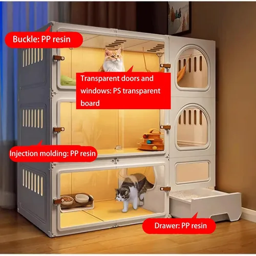 Miniatura 5 de Jaulas grandes para gatos de 2/3/4 niveles para interiores, jaula para gatos con caja de arena, villa para gatos, jaula para gatos
