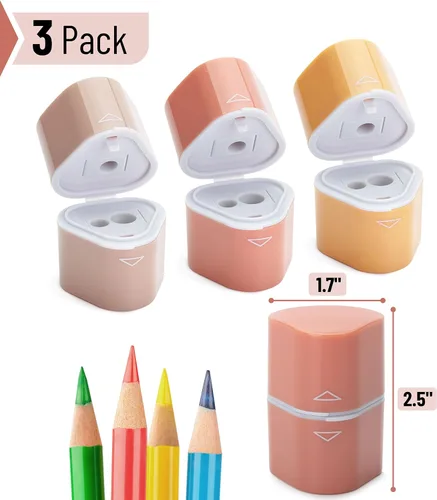Miniatura 2 de Mr. Pen - Sacapuntas para lápices de colores, paquete de 3, 3 agujeros, manual de sacapuntas Colores boho