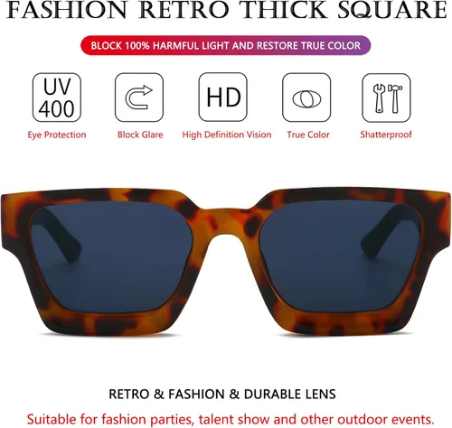 Miniatura 80 de AIEYEZO Gafas de sol cuadradas para mujeres y hombres, gafas de sol cuadradas con montura gruesa, estilo de diseñador simple