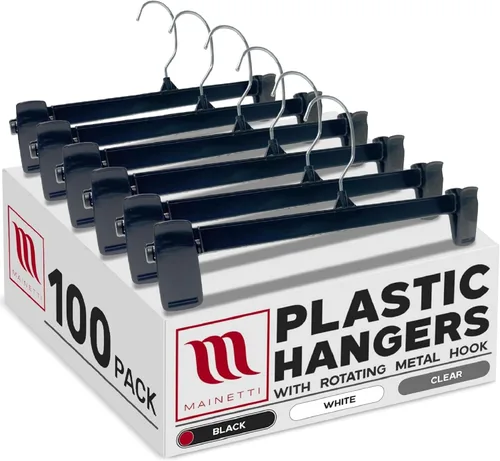 Miniatura 7 de Mainetti 6012 - Perchas de plástico negro reciclado con colgador giratorio de metal y plástico resistente, ideal para pantalones, faldas, pantalones