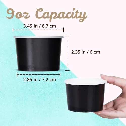 Miniatura 4 de MATICAN Vasos de papel para helado, paquete de 100 cuencos desechables de postre de 9 onzas para bebidas calientes y frías, 9 onzas, color negro
