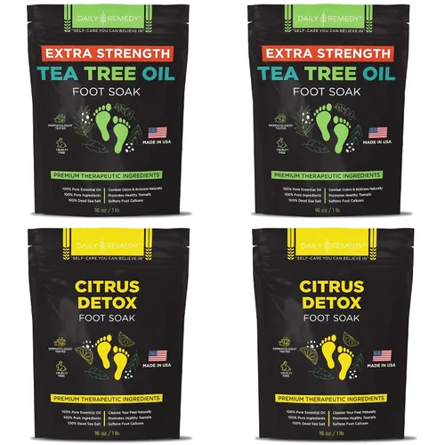 Miniatura 11 de DAILY REMEDY Sales de remojo para pies, paquete variado de 4 unidades, aceite de árbol de té, alivio muscular, lavanda calmante y remojo