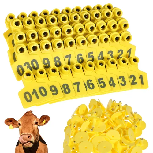 100 etiquetas de oreja de ganado con números 001-100, etiquetas de plástico grandes para ganado de ovejas con número 001-100, etiquetas de