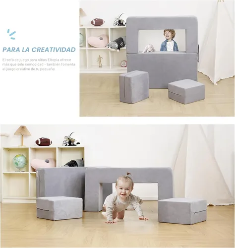Miniatura 5 de Elftopia Sofá Modular para Niños, Sofá para Niños Pequeños, Sillón de Espuma para Niños, Conjunto de Juego de Sofá de Felpa Convertible para Niños