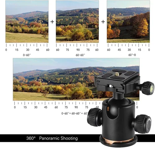 Miniatura 2 de Andoer cabezal de trípode, con rotación de 360 grados. Trípode para cámara con placa de liberación rápida y cabeza de bola, carga máxima de 8 kg
