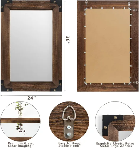 Miniatura 7 de blue page Espejo para pared, espejo de madera rústica con marco de madera, espejo decorativo rectangular para montar en la pared para casa de campo