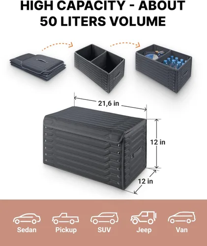 Miniatura 2 de Owleys Organizador de Maletero de Automóvil Para Zapatos - Caja de Almacenamiento Para SUV, Sedán o Camión - Contenedor de Carga Plegable Para