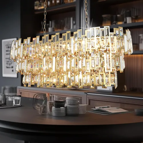 Miniatura 8 de Candelabros modernos para comedor, lámpara de araña rectangular cromada, lámpara colgante de cristal, colgante rectangular lineal cromado