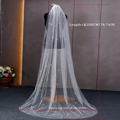 Miniatura 6 de Mopmap 1 nivel nupcial velo de novia perla capilla longitud tul accesorios para el cabello con peine