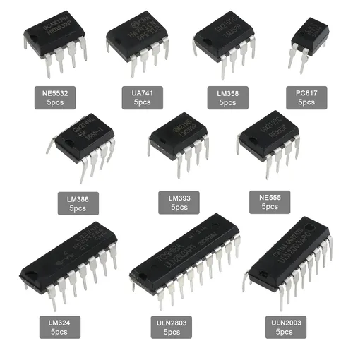 Miniatura 4 de 50pcs 10 Tipos Circuito Integrado Chip Surtido Kit Baja Entrada Baja Voltaje LM324 LM358 LM386 LM393 UA741 NE5532 NE555 PC817 ULN2003 ULN2803