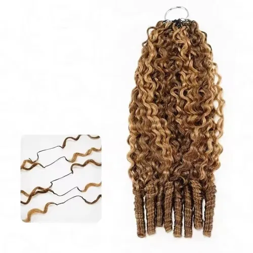 Miniatura 3 de Pre Looped Crochet Human Hair #4/27 Highlight Color Pre-Separated Burmese Curly with Spiral End Human Crochet Hair Feather Crochet Hair Extensions