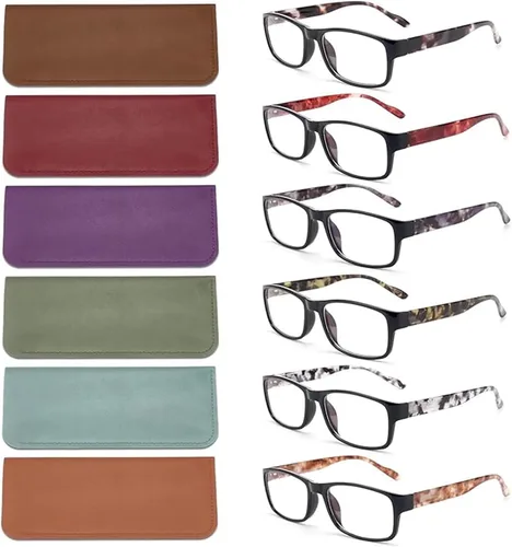 BLS BLUES - Gafas de lectura para mujeres/hombres, bloqueo de luz azul, lectores de moda anti fatiga ocular/migraña, paquete de 6 unidades/estuche