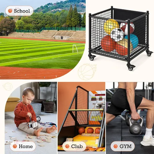 Miniatura 4 de AECOJOY Almacenamiento de carrito de bolas, cubo de baloncesto con ruedas para garaje, escuela, gimnasio, equipo deportivo y organizador