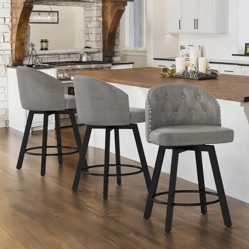 Miniatura 24 de Cozyman Taburetes de bar retro de altura de mostrador con respaldo, asientos tapizados de piel sintética giratoria de 26 pulgadas, patas de metal