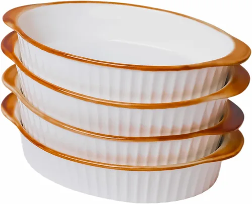 Miniatura 11 de LEETOYI Juego de 4 moldes ovalados de porcelana para gratinar, para 1 o 2 personas, utensilios para hornear con doble asa para cocina y hogar