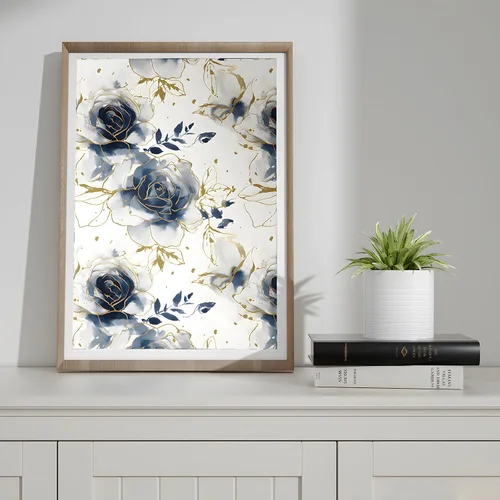 Miniatura 7 de Papel Tapiz Floral Blanco Despegar y Pegar Acuarela Azul/Dorado Flores Papel de Contacto Papel de Pared Moderno Impermeable Autoadhesivo