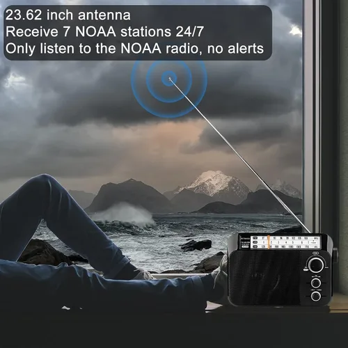 Miniatura 2 de Retekess TR604W AM FM NOAA Radio, Radios meteorológicas de emergencia portátiles con la mejor recepción, alimentadas por AC o batería D, con esfera
