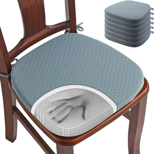 Miniatura 20 de BUYUE Cojines de Espuma Viscoelástica de Lujo para Sillas, Paquete de 6, Jacquard 16" en Forma de U, Cojines Cómodos para Sillas de Comedor, Borgoña