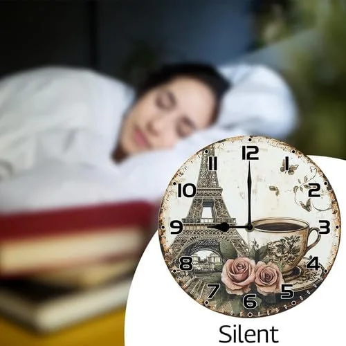 Miniatura 5 de FemiaD Relojes de pared capuchino reloj de pared con manecilla de hora negra de 10 pulgadas, redondo, de madera, funciona con pilas, silencioso, sin