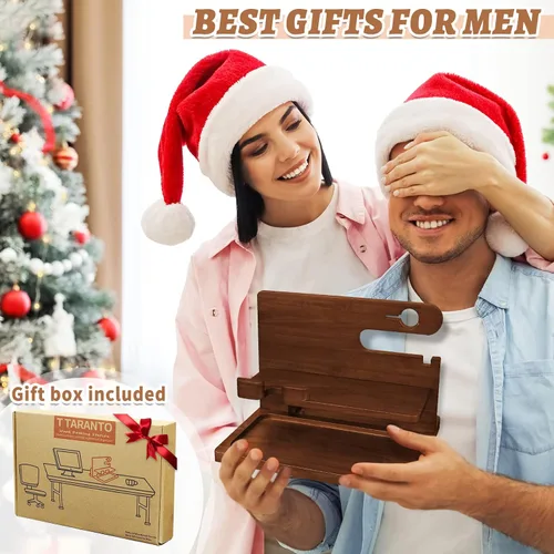 Miniatura 7 de Estación de carga de teléfono de madera - Organizador de carga de mesita de noche y soporte para teléfono celular - Regalo de cabecera para hombres