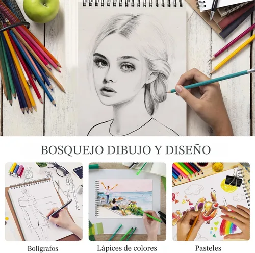 Miniatura 6 de Cuaderno de bocetos SuFly 9x12, bloc de papel para dibujo-68lb/100gsm, cuaderno de bocetos con espiral superior de tapa dura, bloc de 100 hojas
