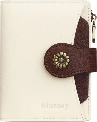 Miniatura 11 de Billetera para mujer, con bloqueo RFID, de piel de microfibra, compacta, plegable, con ventana de identificación extraíble (marrón)