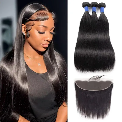 Miniatura 9 de Cierre frontal de encaje HD de 13x4, 10 pulgadas, cabello humano liso con encaje frontal, cabello virgen brasileño 100% sin procesar, de oreja a