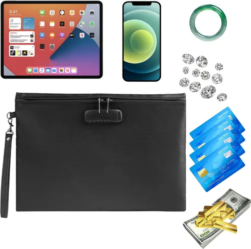 Miniatura 6 de Bolsa de documentos ignífuga de 2000℉ con bloqueo de contraseña, color negro, 14.3 x 10.2 pulgadas, bolsa de dinero ignífuga para efectivo