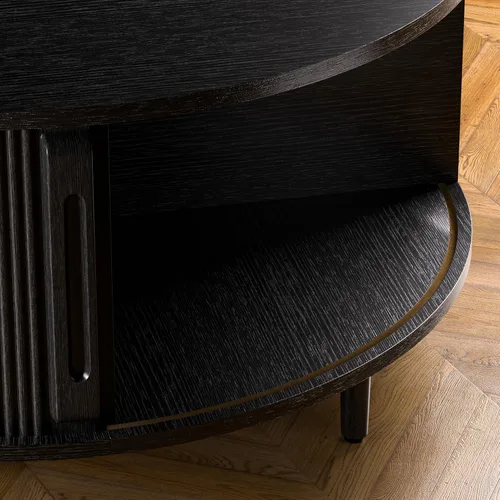 Miniatura 9 de Mesa auxiliar redonda, mesa central acanalada de 31.5 pulgadas con almacenamiento, mesa de centro elevable con almohadillas ajustables, puerta Negro