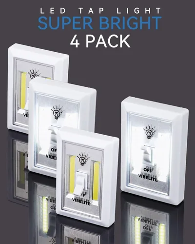 Miniatura 2 de VIBELITE Interruptor de luz nocturna LED, 12 baterías en total incluidas, interruptor LED COB inalámbrico de 200 lúmenes, debajo del gabinete, Blanco