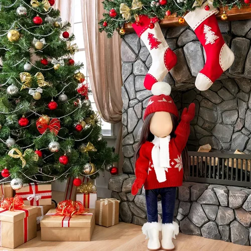 Miniatura 2 de Bencailor Conjunto de 6 piezas de ropa y accesorios de muñeca de Navidad de 18 pulgadas, conjunto de trajes de invierno, suéteres, pantalones, Rojo