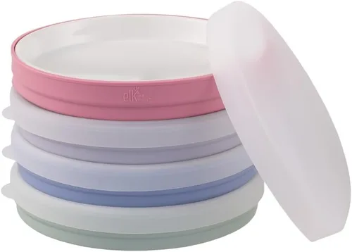 Miniatura 16 de Elk and Friends Platos blancos de porcelana para niños de 7.8 pulgadas con fundas de silicona, adecuados para bebés/niños pequeños, aptos