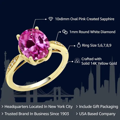 Miniatura 79 de Gem Stone King Anillo de compromiso de oro amarillo de 14 quilates de 2-3 quilates con piedra preciosa ovalada de 0.394 x 0.315 in y diamantes