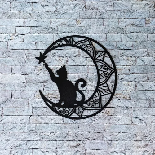 Miniatura 5 de EYONGLION Decoración de pared de gato de metal, arte de pared de gato negro, regalos para amantes de los gatos para mujeres, decoración de pared