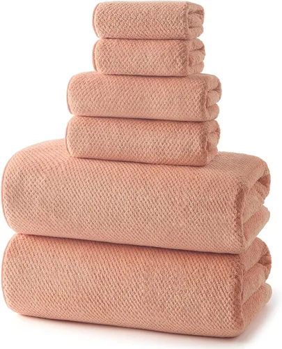 Miniatura 19 de REDKISS Juego de toallas de baño de 6 piezas, 2 paños de baño, 2 toallas de mano, 2 toallas de baño, forro polar coral ultra fibra, súper