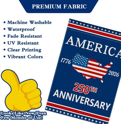 Miniatura 5 de Bandera de jardín con el 250 aniversario de Estados Unidos, bandera de Estados Unidos del 250 aniversario, bandera patriótica de 250 años, letrero