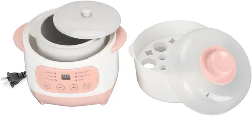 Miniatura 9 de Olla eléctrica para estofado, 1 litro, 200 W, temporizador de citas, olla de cocción lenta inteligente con vaporizador y hervir seco, mini olla