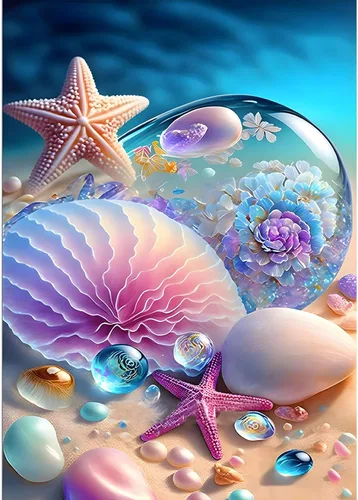 Kits de Pintura de Diamante de Playa SENQAO para Adultos, Kits de Arte de Diamante de Conchas Marinas y Estrellas de Mar Redondas de Taladro