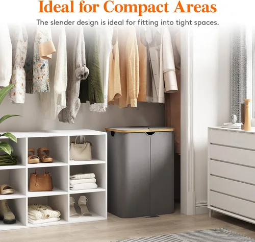 Miniatura 5 de Lifewit Cesto doble para ropa sucia de 150L con tapa, cesta grande dual para ropa sucia con bolsas removibles, 2 secciones estéticas de cestos