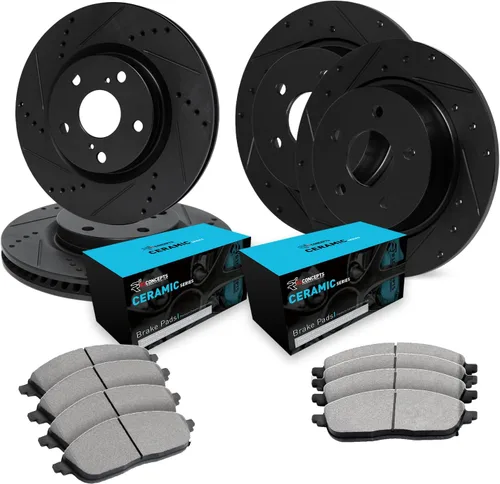 Miniatura 9 de R1 Concepts Kit de freno delantero y trasero para Honda Element 2003-2011 Rotores de freno ranurados perforados Kit de pastillas de freno