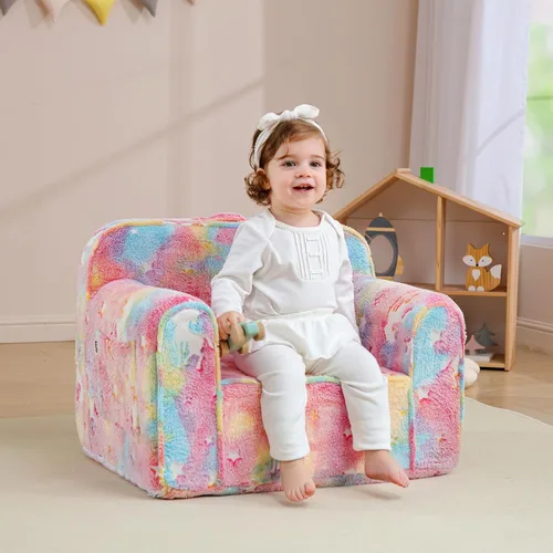Miniatura 2 de Cómoda silla de espuma para niños, sillón para niños, sofá para niños, sofá para niños, silla de lectura con brillo en la oscuridad (rosa brillante)