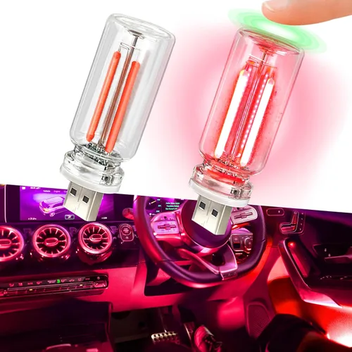 Miniatura 8 de 2 luces LED USB para automóvil, luces LED regulables al tacto, puerto USB, iluminación ambiental retro para automóvil, luces LED interiores Azul