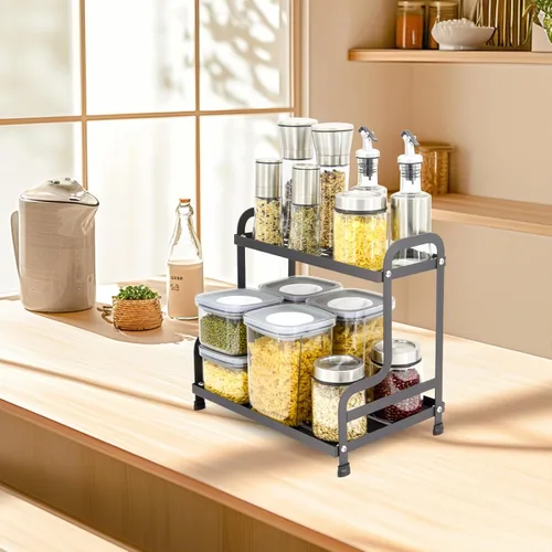 Miniatura 7 de Estante organizador de metal de 2 niveles para baño y cocina, almacenamiento de encimera resistente, organizador de cosméticos y especias debajo