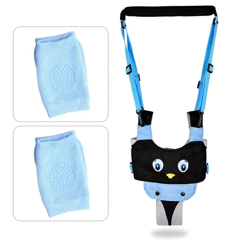 Arnés para caminar para bebés y 2 pares de rodilleras ajustables de pie y caminar, ayudante de aprendizaje para niños pequeños de 7 a 24 meses, Azul